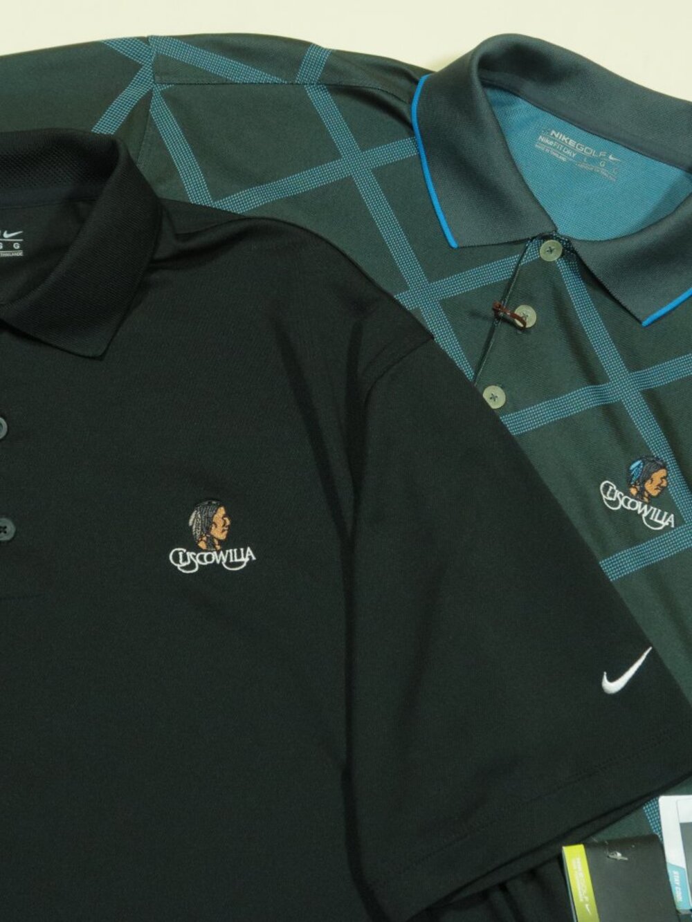 Nike Golf Cuscowilla Lot of 2 Polo Shirts Mens L Black Blue Performance New